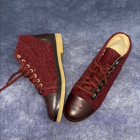 CHANEL Shoes - CHANEL Maroon Wool and Leather High-Tops